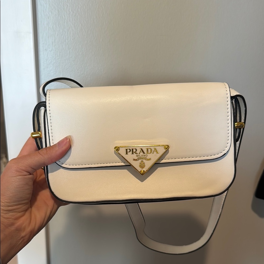 S I m I l a r Prada White Crossbody Bag with Gold Logo